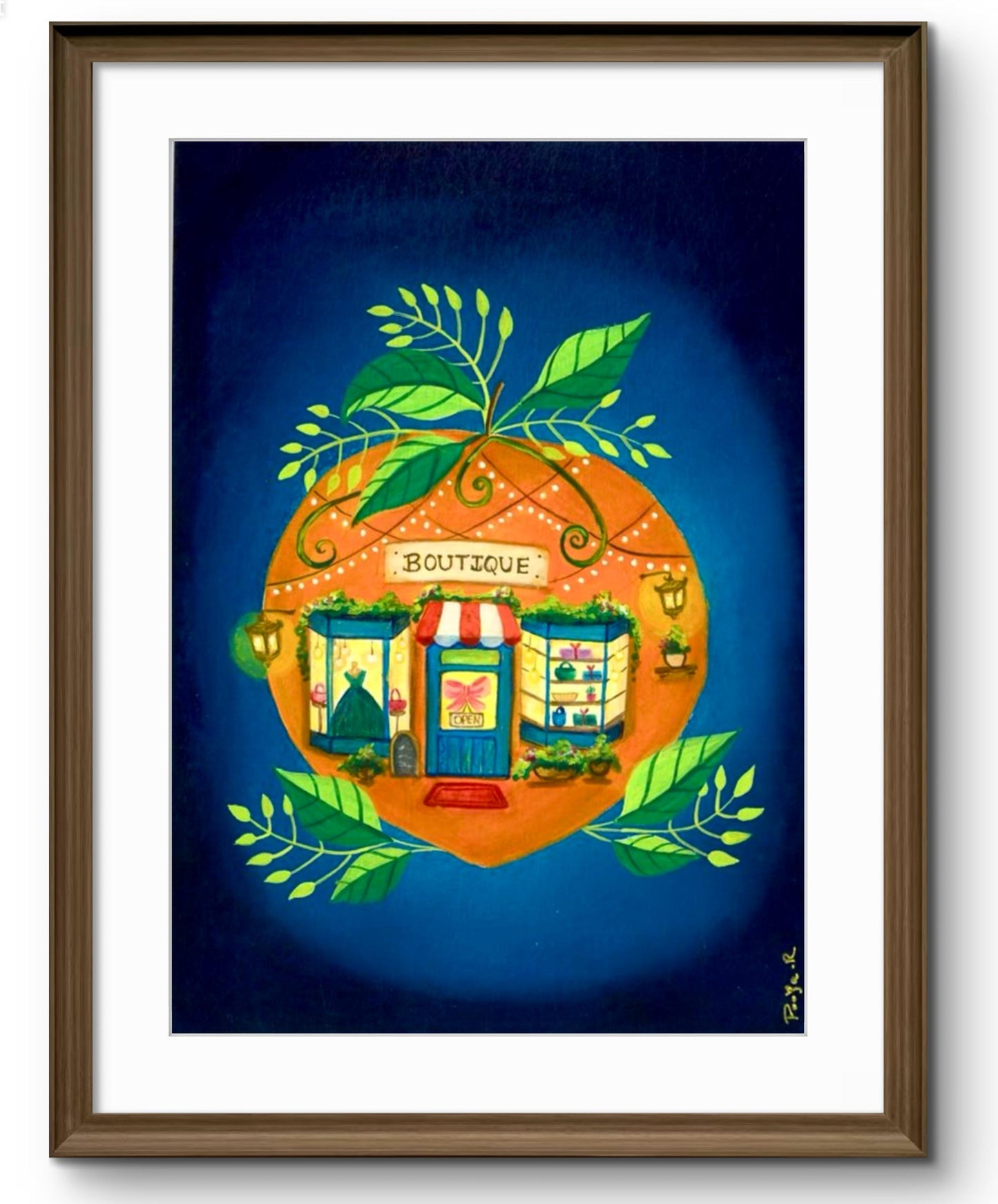 A charming little storefront painted in warm apricot hues.